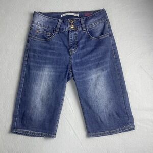 IT Girls Helena High Rise Bermuda Denim Shorts‎ Size 4 Blue Wash Distressed